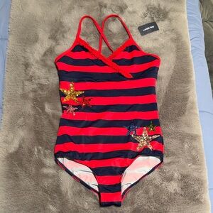 NWT Lands' End Girls Size 14 One Piece Stars and Stripes Patriotic Swimsuit